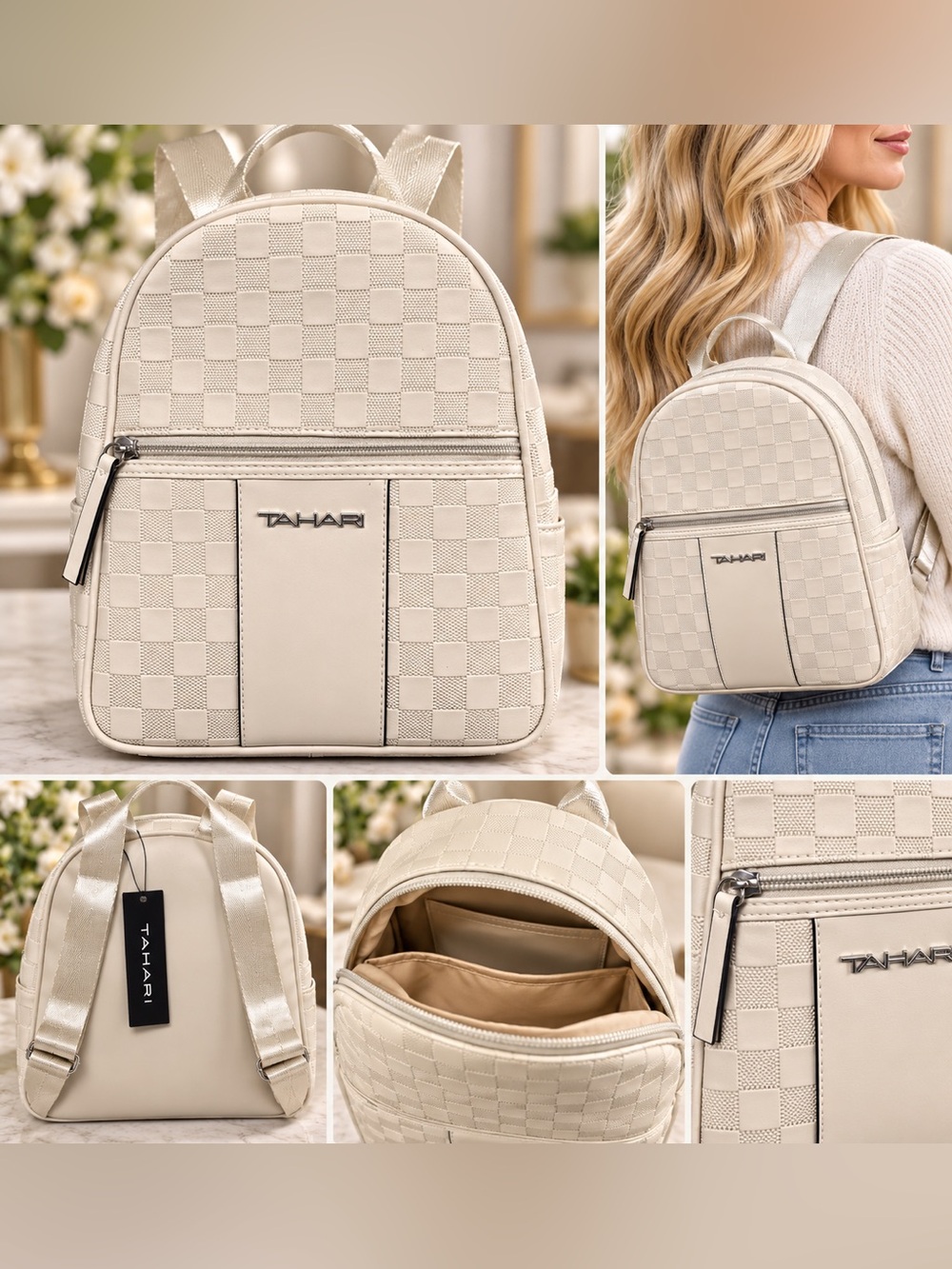 NWT Tahari Cream Checker Mini Backpack